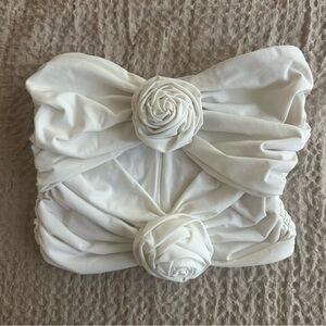 White Floral Cut Out Cropped Top